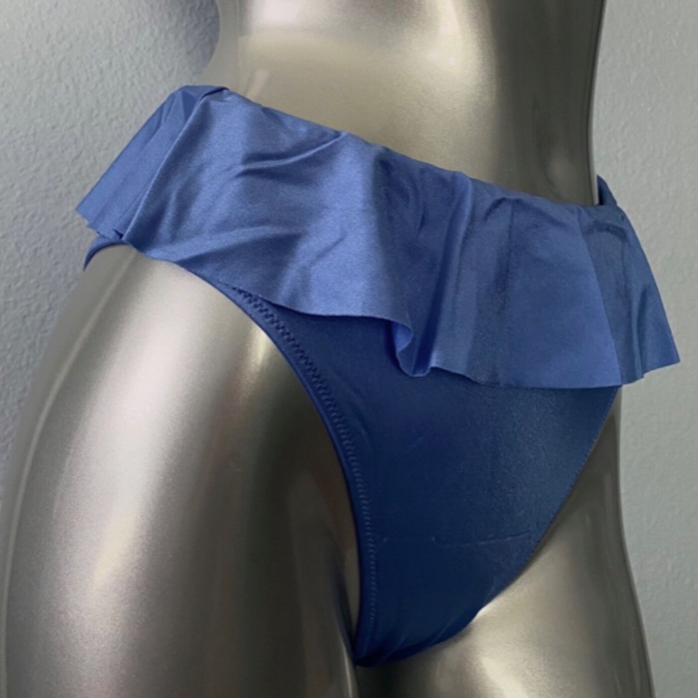 Victorias Secret Swim Bikini Bottom Deep Sky Blue VS Ruffle High Waist Cheeky